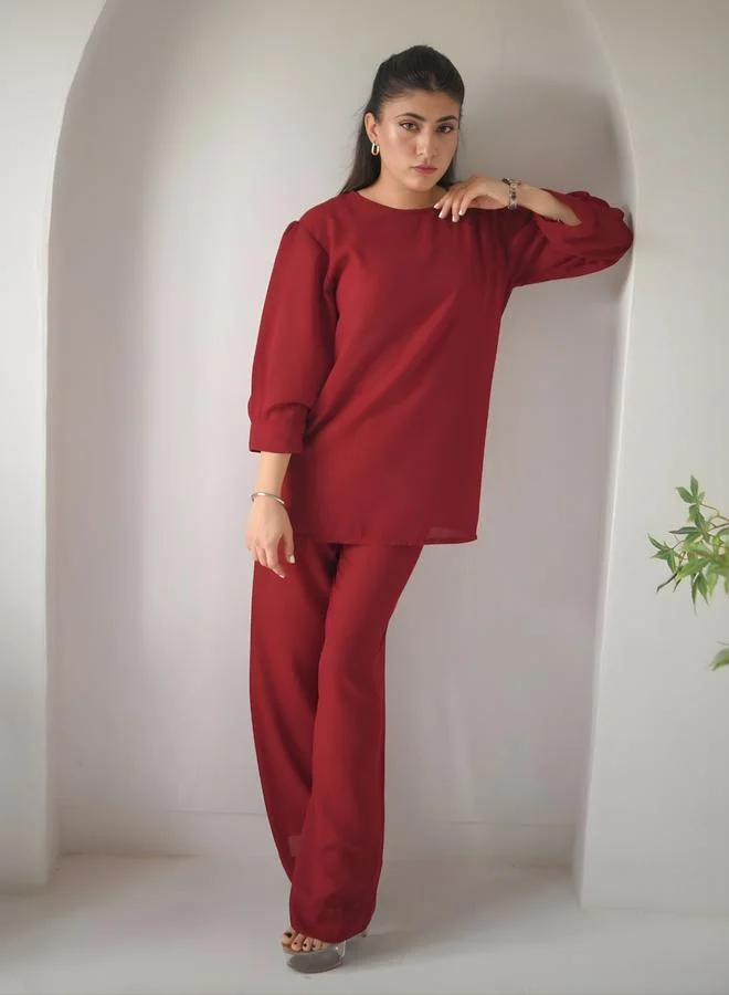 زوك طقم منسق من بنطال وبلوزة طويلة بأكمام منفوخة